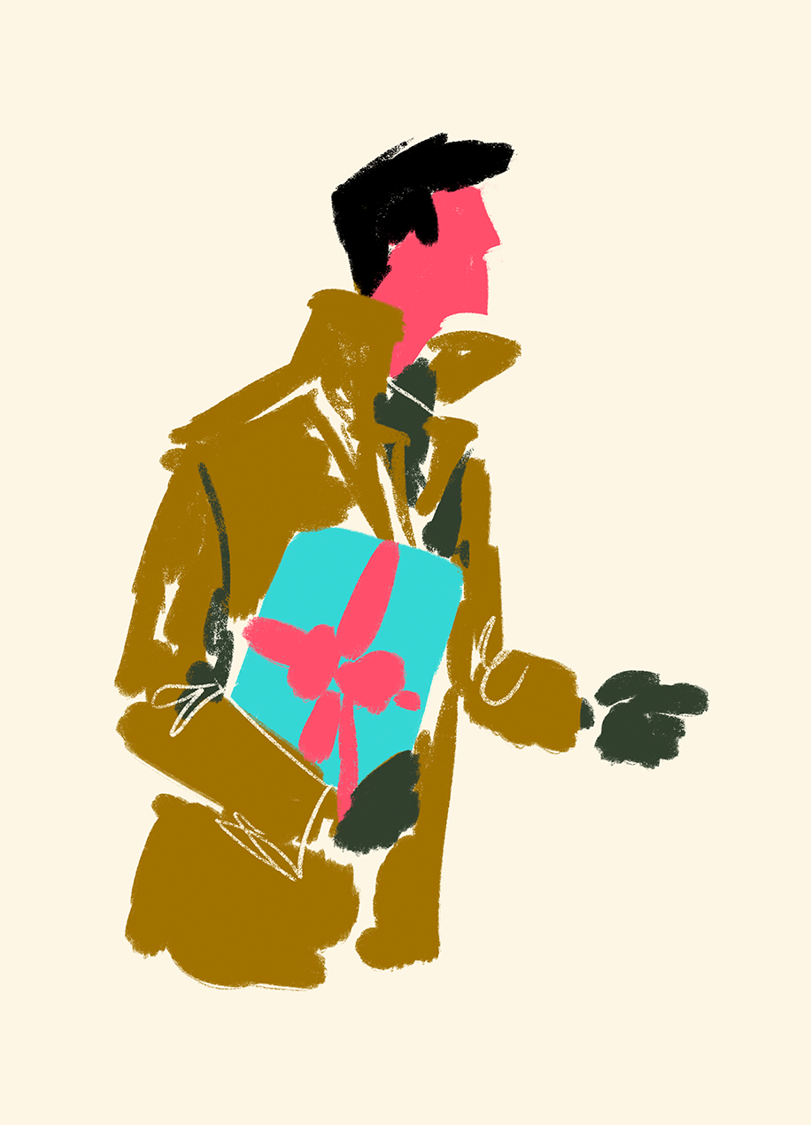 Illustration of a Man with a Gift in His Hand