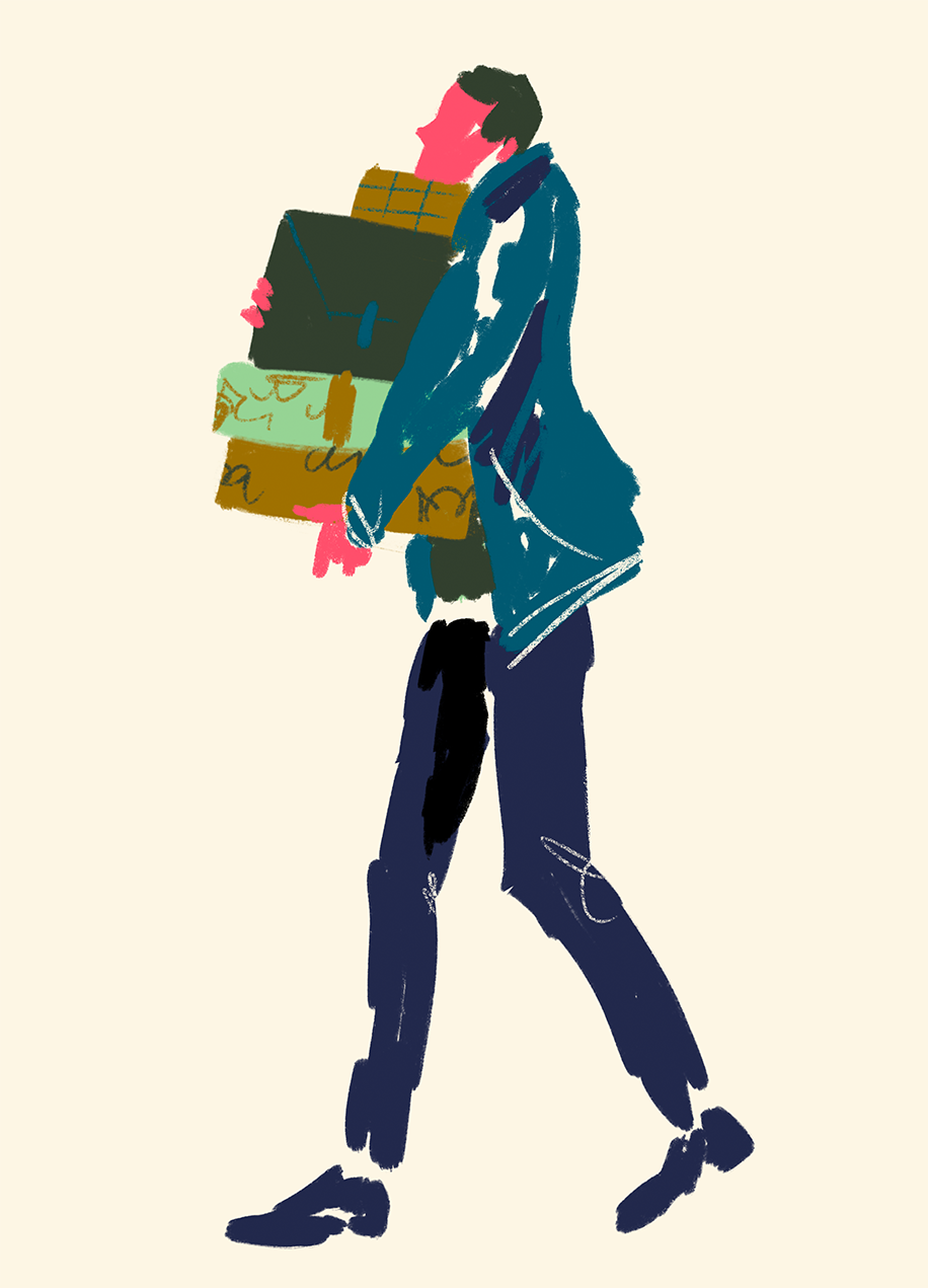 Illustration of a Man Carrying Many Gifts in His Arms
