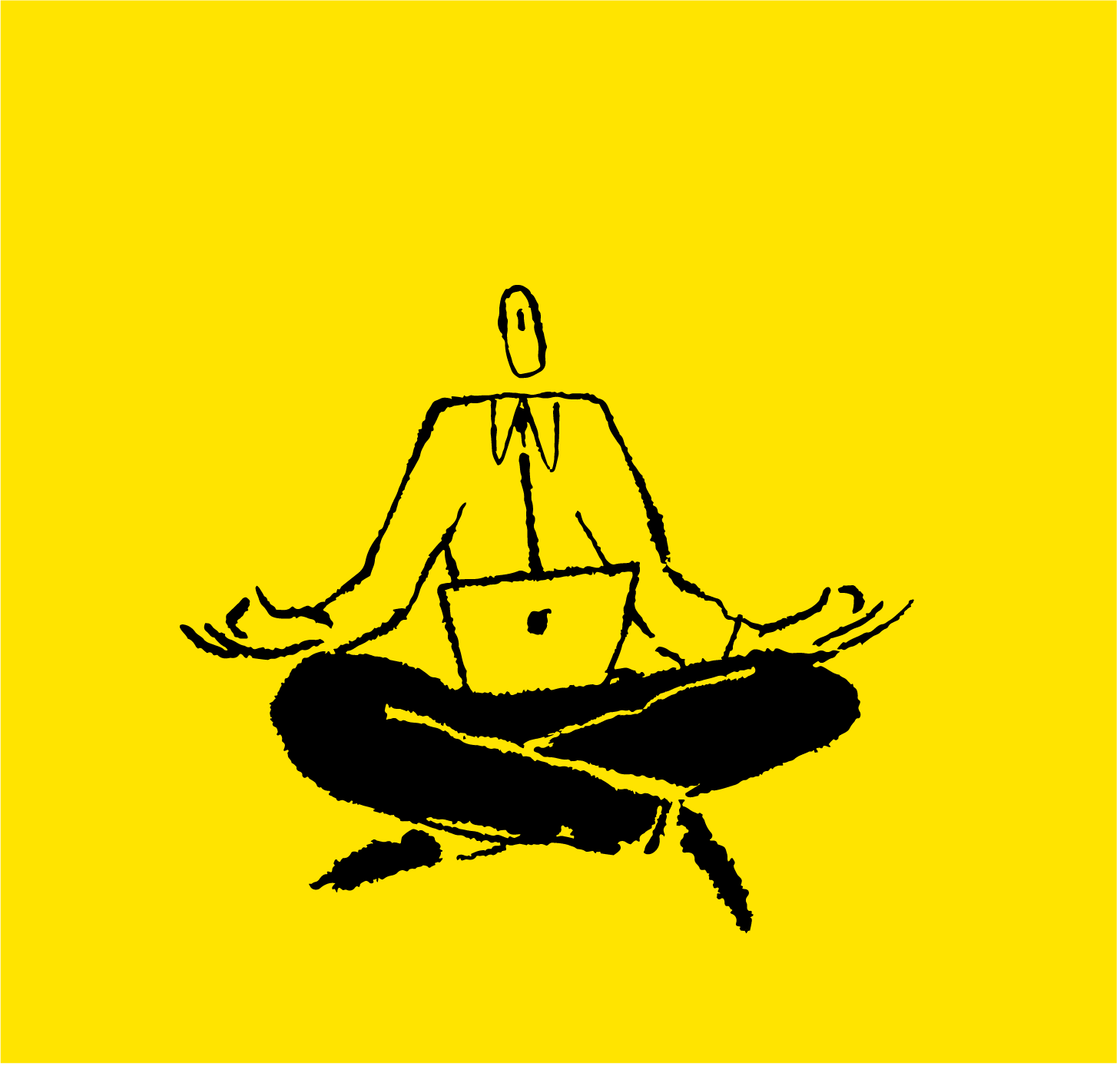A person meditating in lotus position with a laptop.